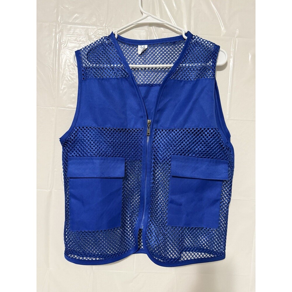 Blue Mesh Utility Vest Zip Multi Pocket Adult Medium Festival Event Fishing